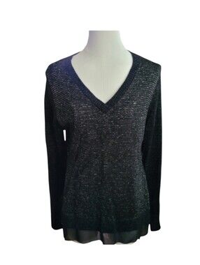 Soft Surroundings Shimmery Black Sweater With Gold Metallic Thread Size Medium